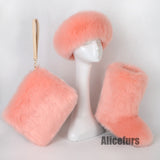 Faux Fur Boots with Matching Headband and Wristlet Bag for Women