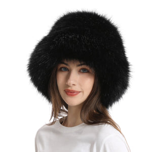 faux fur bucket hat for women in black 2 Alicefurs