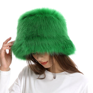 faux fur bucket hat for women in green 2 Alicefurs