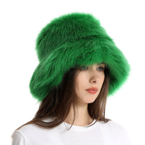 faux fur bucket hat for women in green 3 Alicefurs