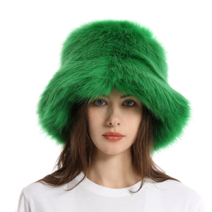 faux fur bucket hat for women in green Alicefurs