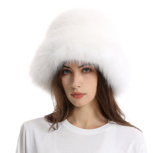 faux fur bucket hat for women in white Alicefurs