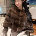faux fur cape short brown vintage layered wrap for women Alicefurs