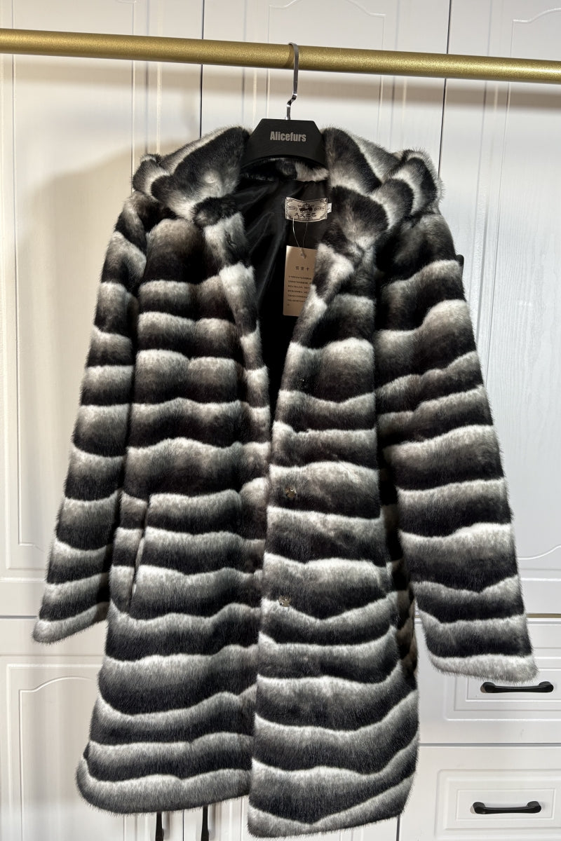 Faux Fur Chinchilla Coat Long Hooded Outerwear for Women