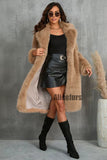 Faux Fur Coat Long Women's Winter Furry Overcoat with Notch Collar