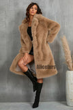 Faux Fur Coat Long Women's Winter Furry Overcoat with Notch Collar