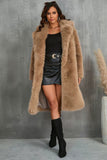 Faux Fur Coat Long Women's Winter Furry Overcoat with Notch Collar