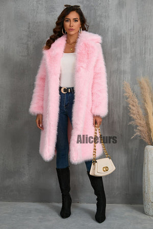 faux fur coat long womens winter furry overcoat with notch collar in pink 2 Alicefurs
