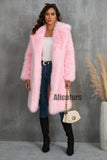 Faux Fur Coat Long Women's Winter Furry Overcoat with Notch Collar