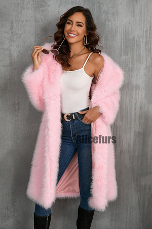 faux fur coat long womens winter furry overcoat with notch collar in pink 3 Alicefurs