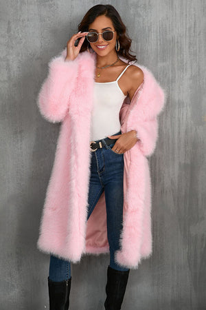 faux fur coat long womens winter furry overcoat with notch collar in pink 4 Alicefurs