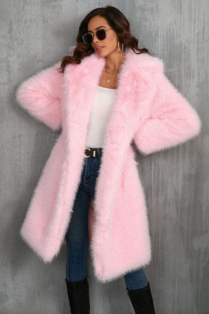 faux fur coat long womens winter furry overcoat with notch collar in pink Alicefurs