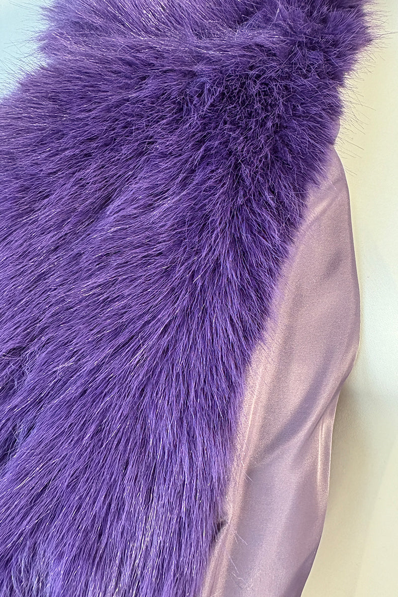 Faux Fur Coat Long Women's Winter Furry Overcoat with Notch Collar