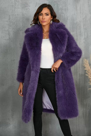 faux fur coat long womens winter furry overcoat with notch collar in purple 4 Alicefurs
