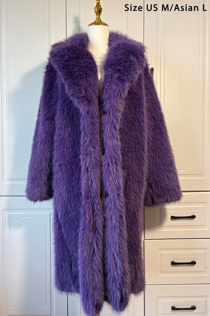 Faux Fur Coat Long Women's Winter Furry Overcoat with Notch Collar