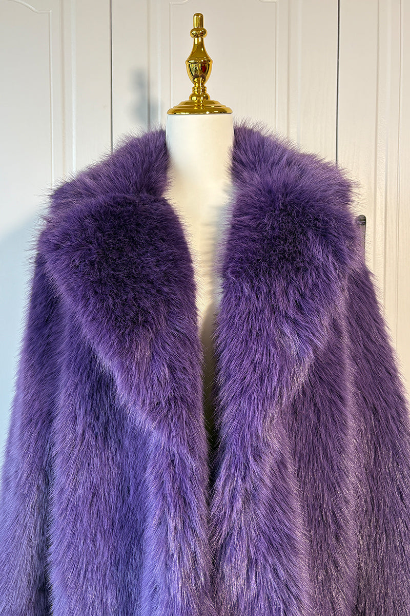 Faux Fur Coat Long Women's Winter Furry Overcoat with Notch Collar