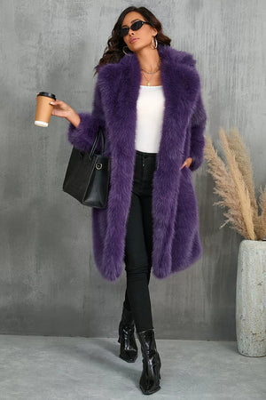 faux fur coat long womens winter furry overcoat with notch collar in purple Alicefurs