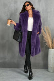 Faux Fur Coat Long Women's Winter Furry Overcoat with Notch Collar