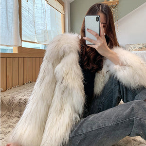 faux fur coat winter fluffy overcoat for women in blackish white 3 Alicefurs