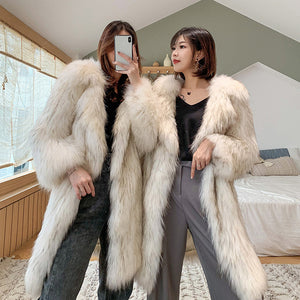 faux fur coat winter fluffy overcoat for women in blackish white 5 Alicefurs