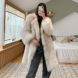 faux fur coat winter fluffy overcoat for women in blackish white Alicefurs