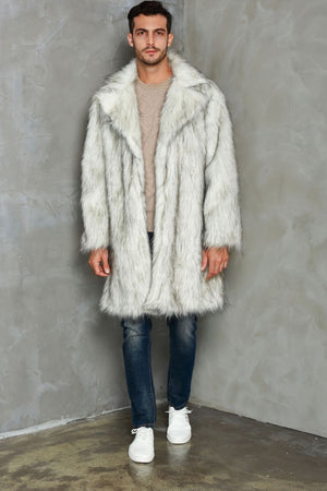 faux fur coat winter long fluffy overcoat for men in white 1 Alicefurs