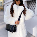 faux fur coat winter mid length lapel collar outerwear for women in white Alicefurs