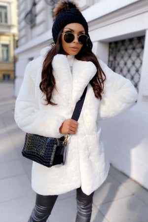 faux fur coat winter mid length lapel collar outerwear for women in white Alicefurs