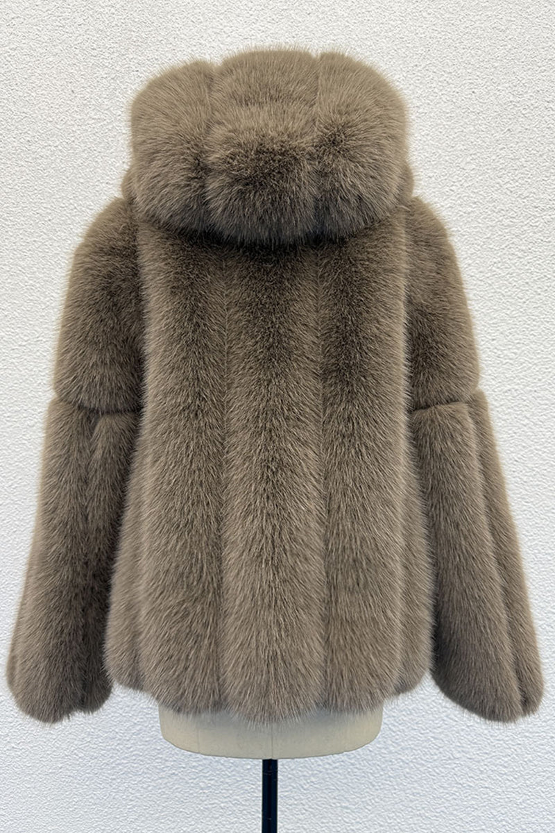 Faux Fur Coat with Hood Winter Fluffy Zipper Jacket for Women