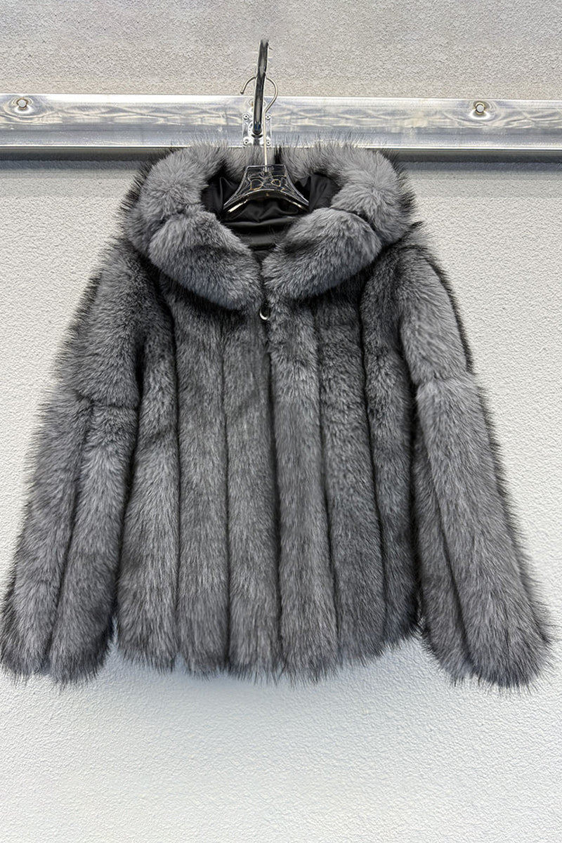 Faux Fur Coat with Hood Winter Fluffy Zipper Jacket for Women