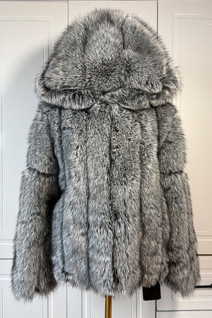 faux fur coat with hood winter fluffy zipper jacket for women in silver 5 Alicefurs