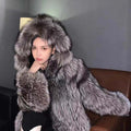 faux fur coat with hood winter fluffy zipper jacket for women in silver Alicefurs