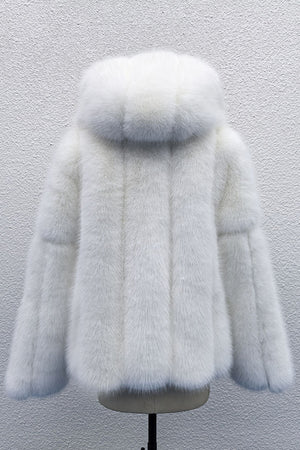 faux fur coat with hood winter fluffy zipper jacket for women in white 1 Alicefurs