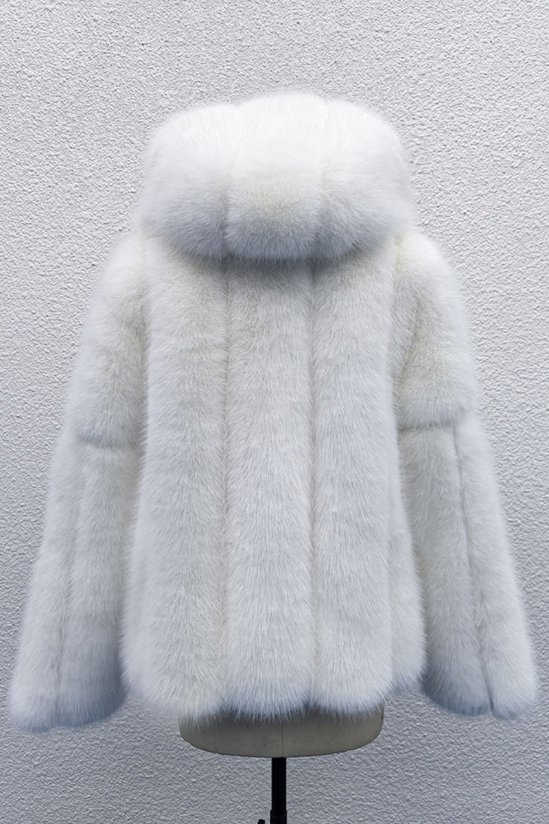 Faux Fur Coat with Hood Winter Fluffy Zipper Jacket for Women