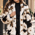Faux Fur Cow Print Jacket Short Plush Coat for Women