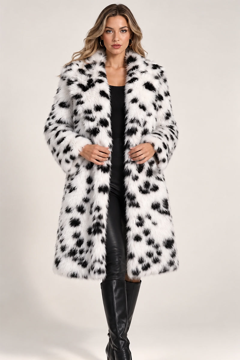 Dalmatian Coat Winter Long Faux Fur Overcoat for Women