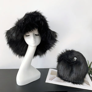 faux fur handbag and hat set for women in black Alicefurs