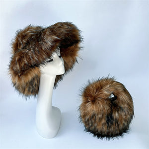 faux fur handbag and hat set for women in brown Alicefurs