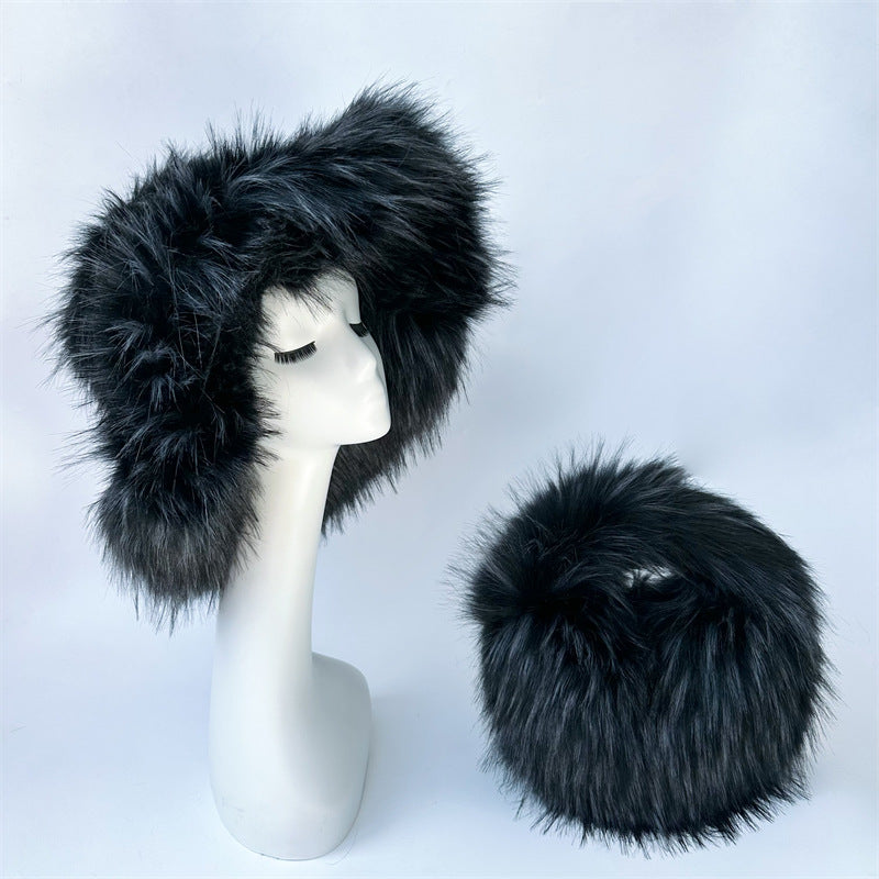 Faux Fur Handbag and Hat Set for Women