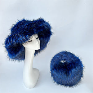 faux fur handbag and hat set for women in navy blue Alicefurs