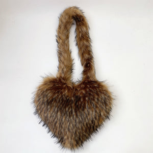 faux fur heart bag large fluffy tote purse for women in brown 3 Alicefurs