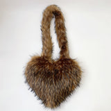 Faux Fur Heart Bag Large Fluffy Tote Purse for Women