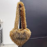 Faux Fur Heart Bag Large Fluffy Tote Purse for Women