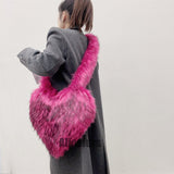 Faux Fur Heart Bag Large Fluffy Tote Purse for Women