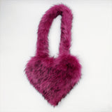 Faux Fur Heart Bag Large Fluffy Tote Purse for Women