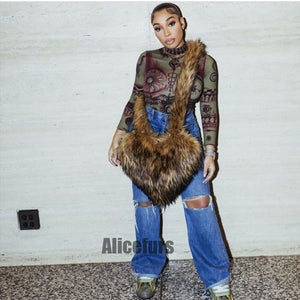faux fur heart bag large fluffy tote purse for women in original brown 2_d0cb1781 7832 4a42 bad3 aee460bb10f7 Alicefurs