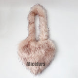 Faux Fur Heart Bag Large Fluffy Tote Purse for Women