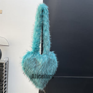 faux fur heart bag large fluffy tote purse for women in turquoise 1_d68d0559 2e04 474b 8530 722a33cbec00 Alicefurs