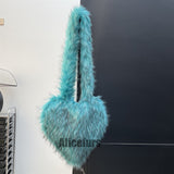 Faux Fur Heart Bag Large Fluffy Tote Purse for Women