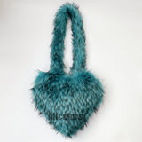 Faux Fur Heart Bag Large Fluffy Tote Purse for Women